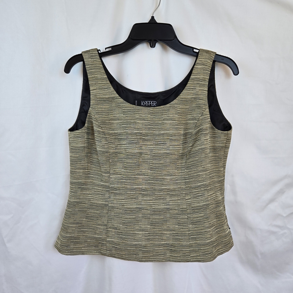 Kasper Women's Marled Textured‎ Tan Black Sleeveless Scoop Neck Career Blouse 6P
